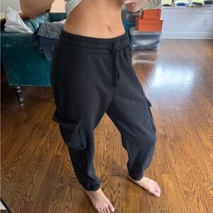 Black Cargo Jogger Pants with Side Pockets